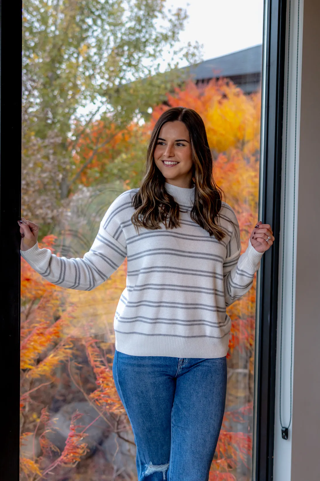 Elisa Ribbed Knit Striped Sweater | Ivory