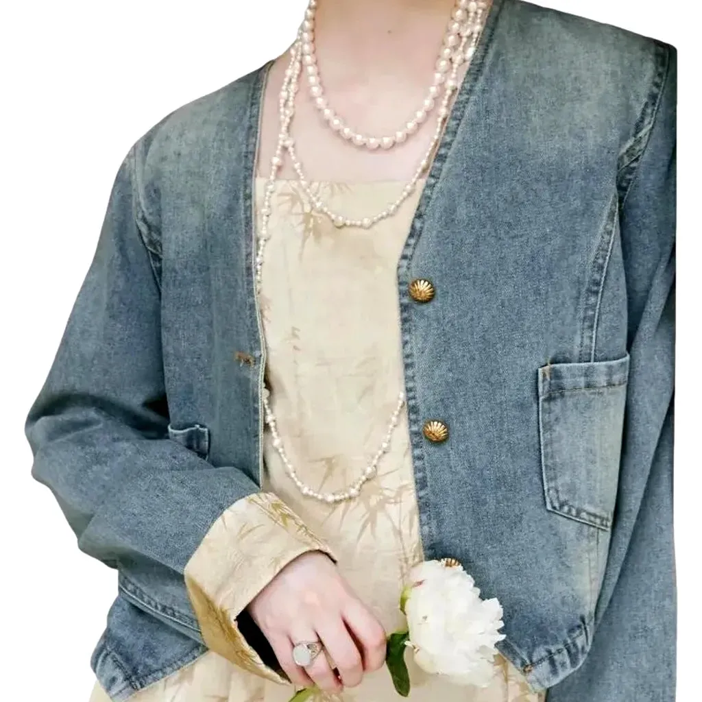 Extra-large washed out women's denim jacket
