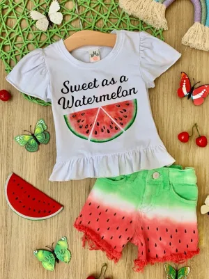 Girls "Sweet as a Watermelon" Top and Denim Shorts Set