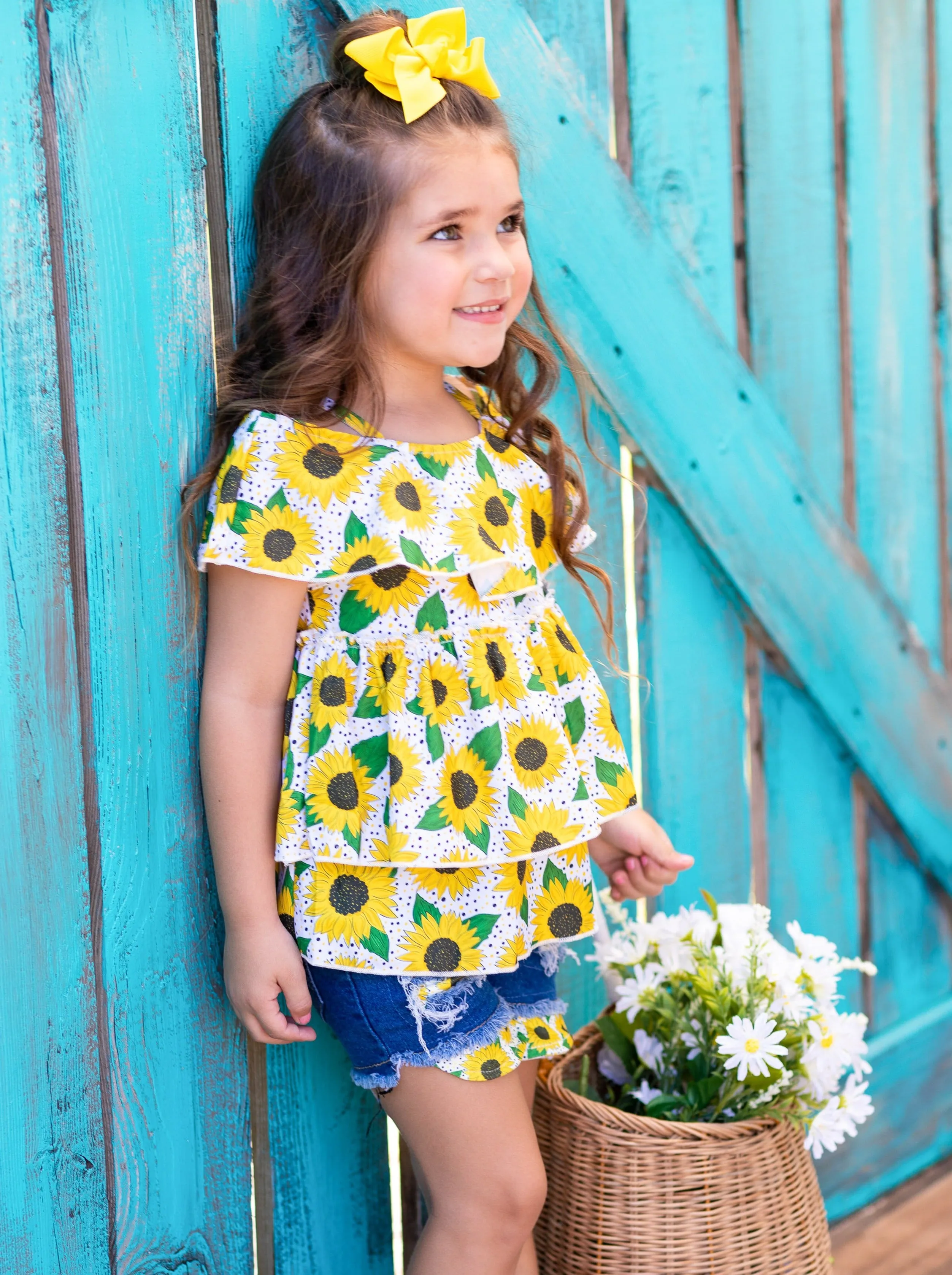 Girls Sunflower Beauty Top and Denim Short Set