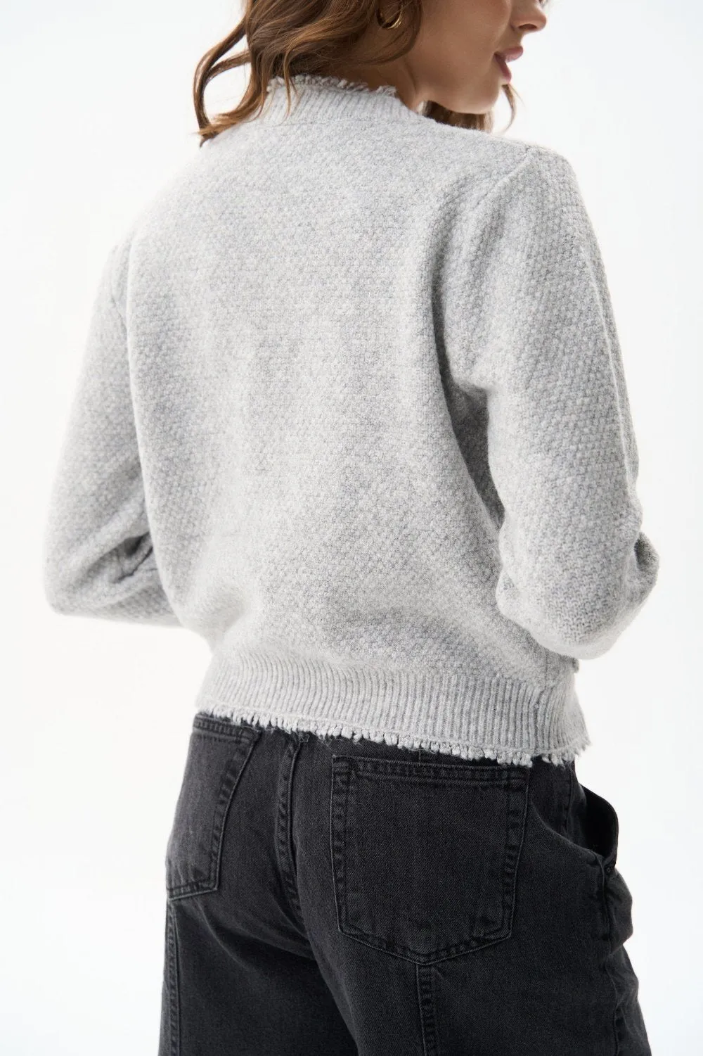 Grey Buttoned Knit Cardigan