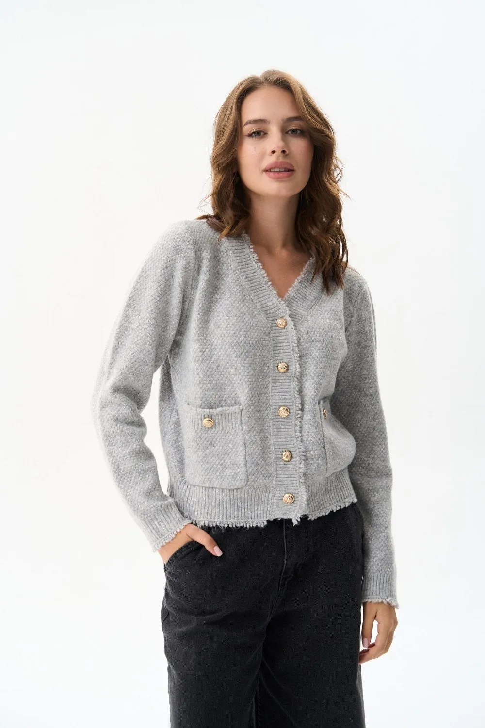 Grey Buttoned Knit Cardigan