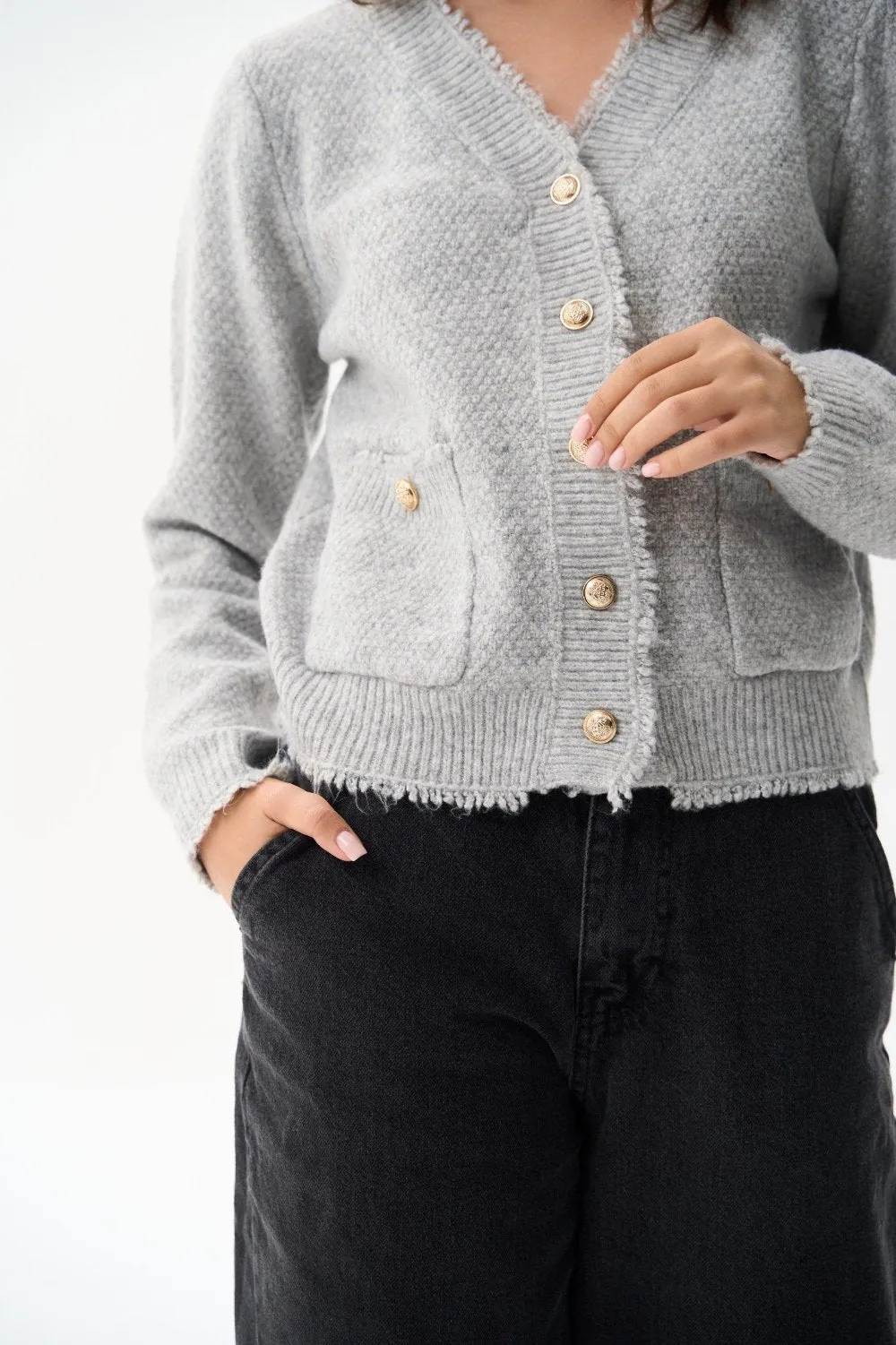 Grey Buttoned Knit Cardigan