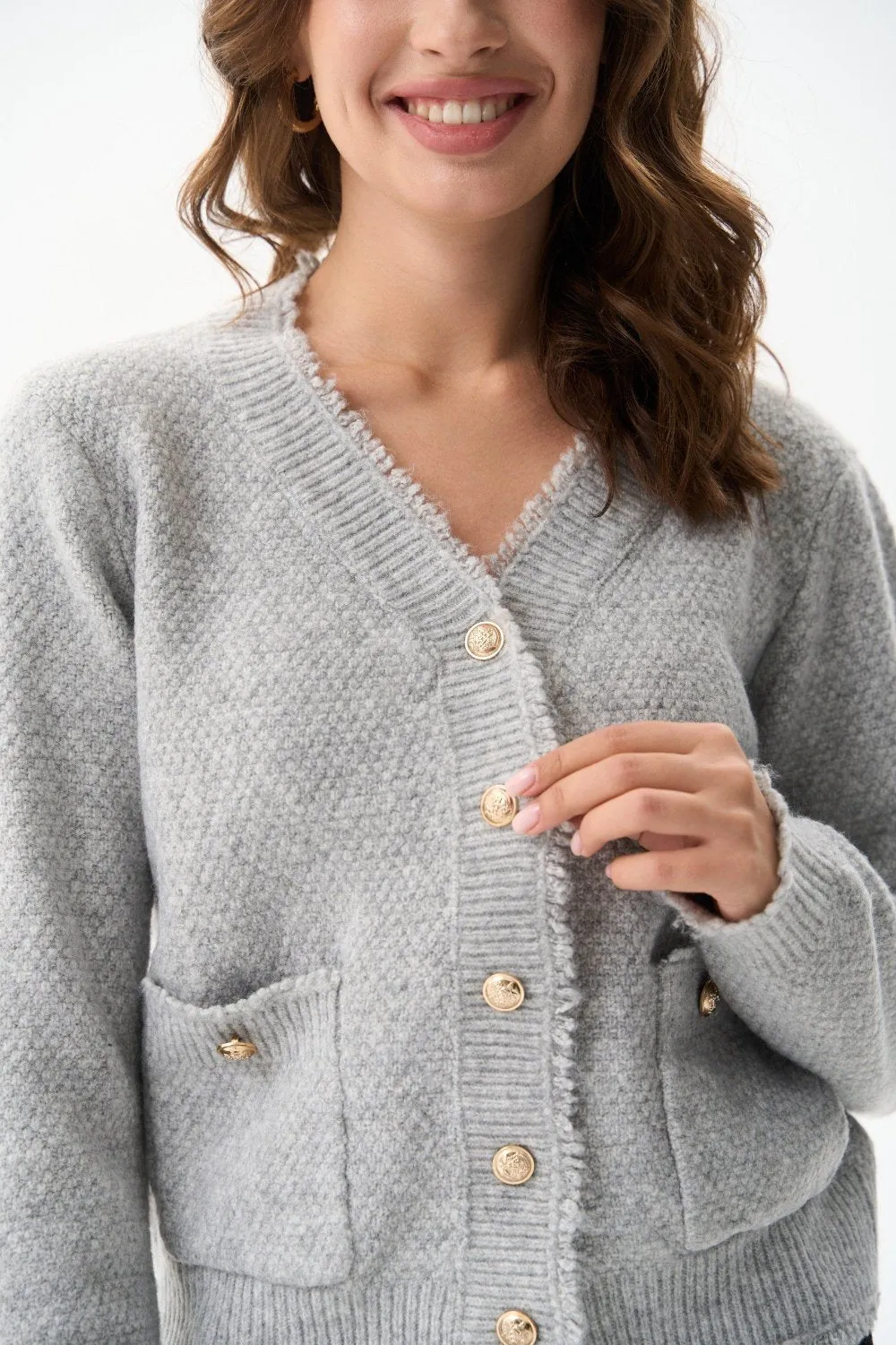 Grey Buttoned Knit Cardigan