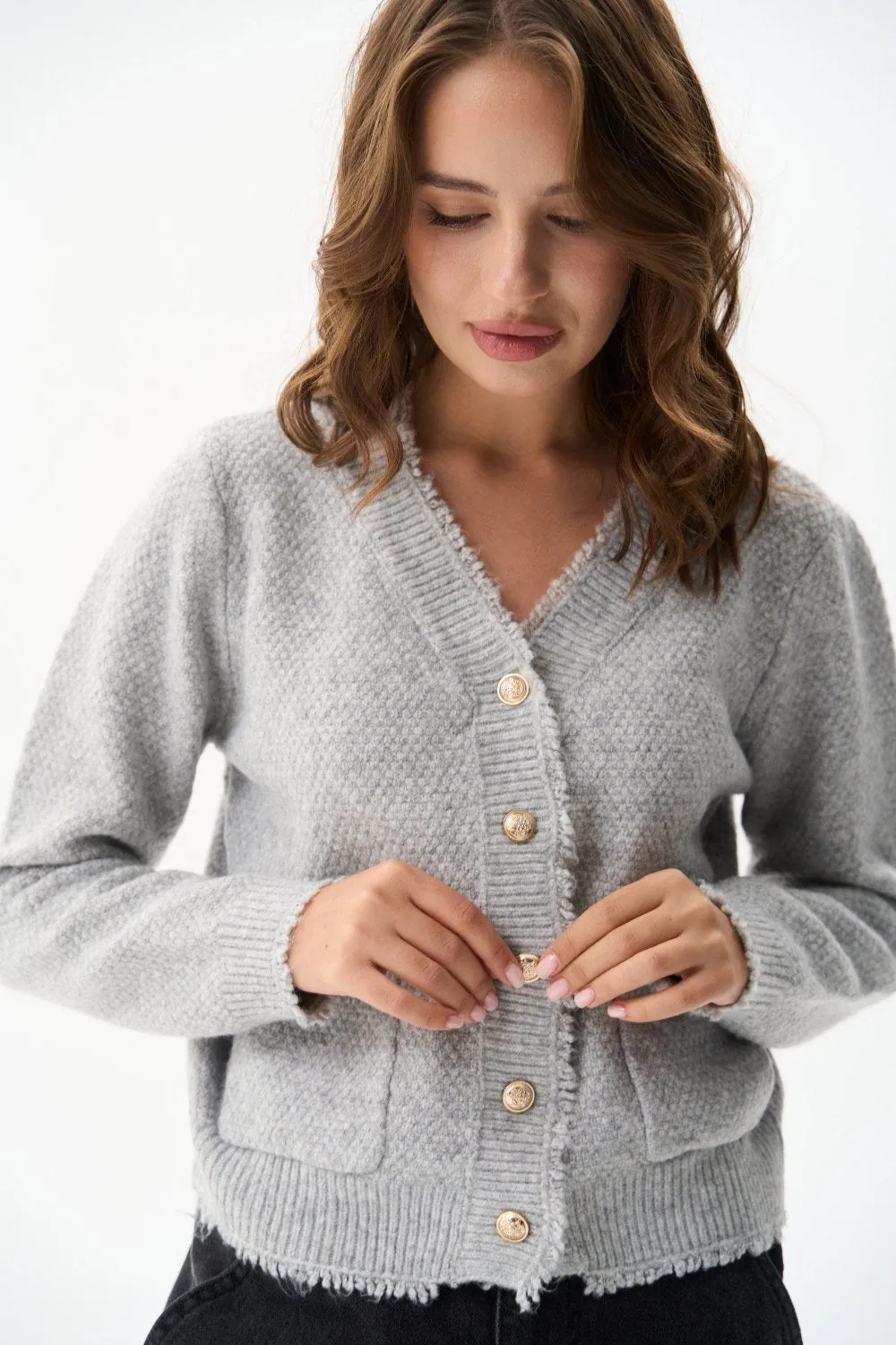Grey Buttoned Knit Cardigan