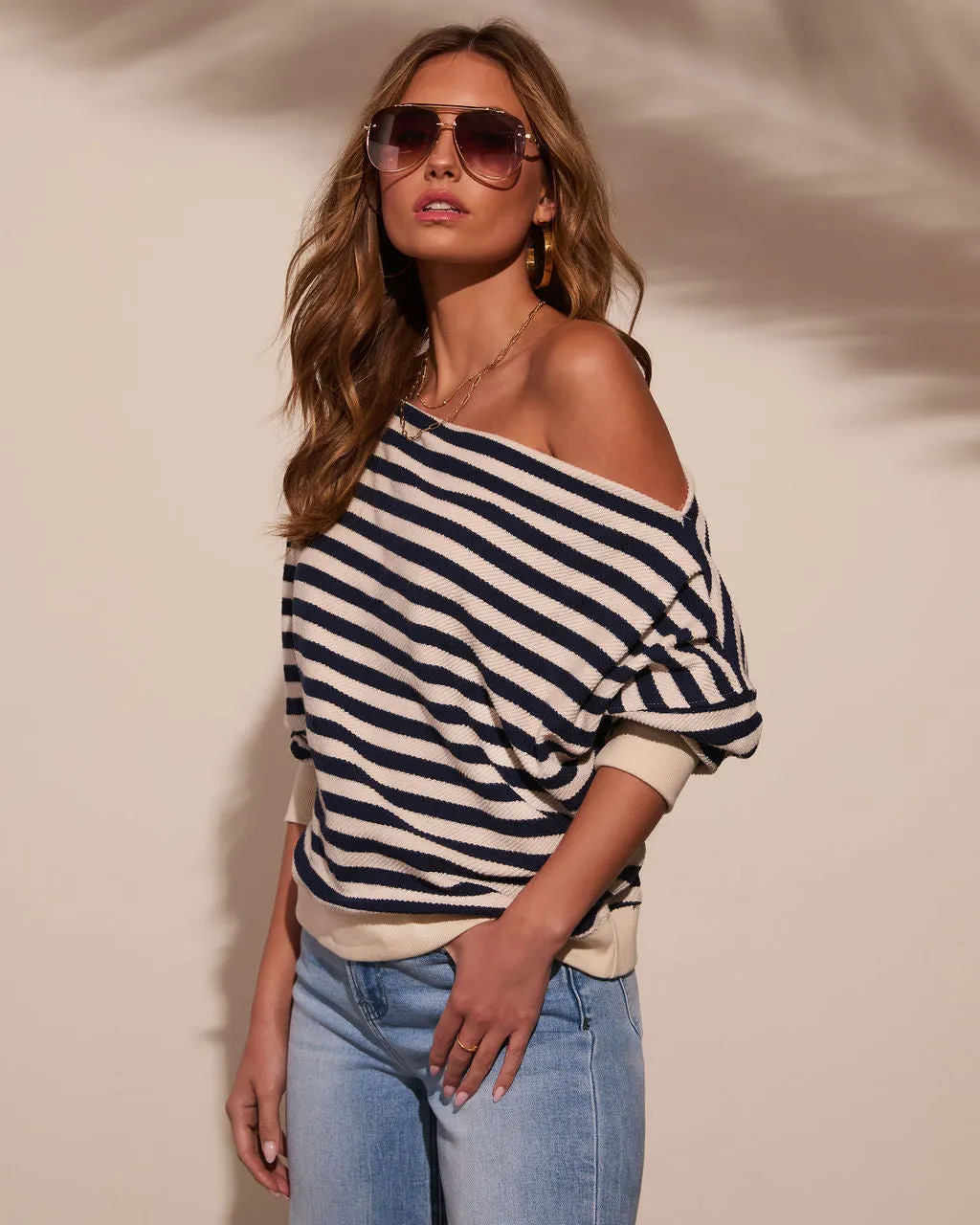 Happy Together Off The Shoulder Striped Sweater