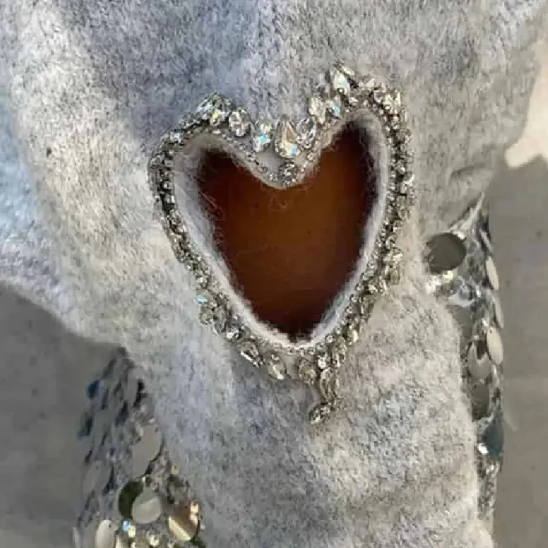 Heart O Neck Knit Long Sleeve Pullover Sweater