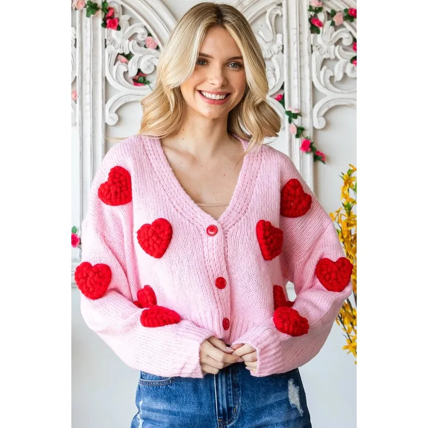 Heart On Your Sleeve Cardigan - Pink
