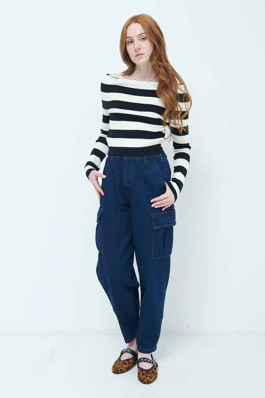 High-waist cargo denim jeans wholesale