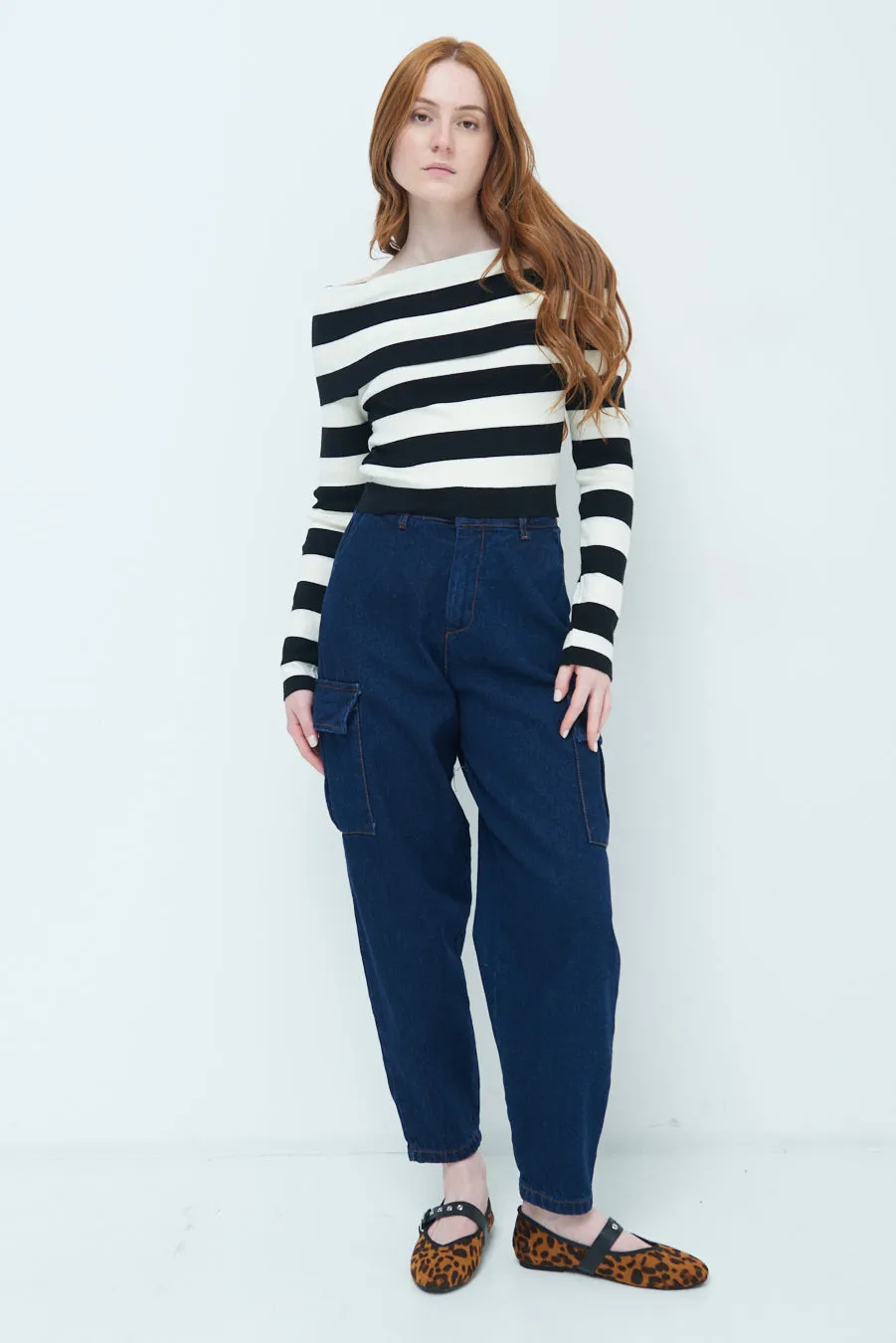 High-waist cargo denim jeans wholesale