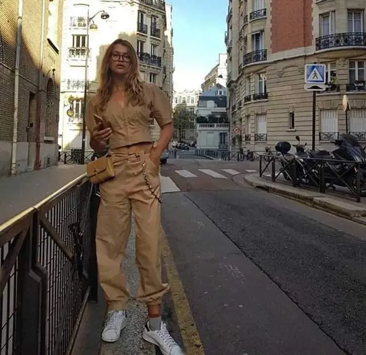 High Waisted Baggy Carrot Trousers Cargo Pants With Chains