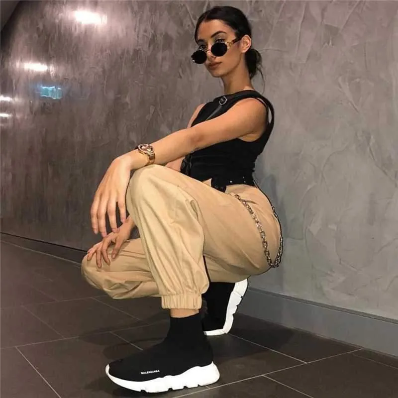 High Waisted Baggy Carrot Trousers Cargo Pants With Chains