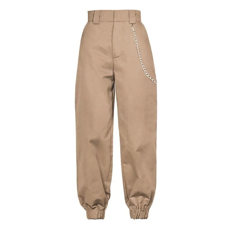 High Waisted Baggy Carrot Trousers Cargo Pants With Chains