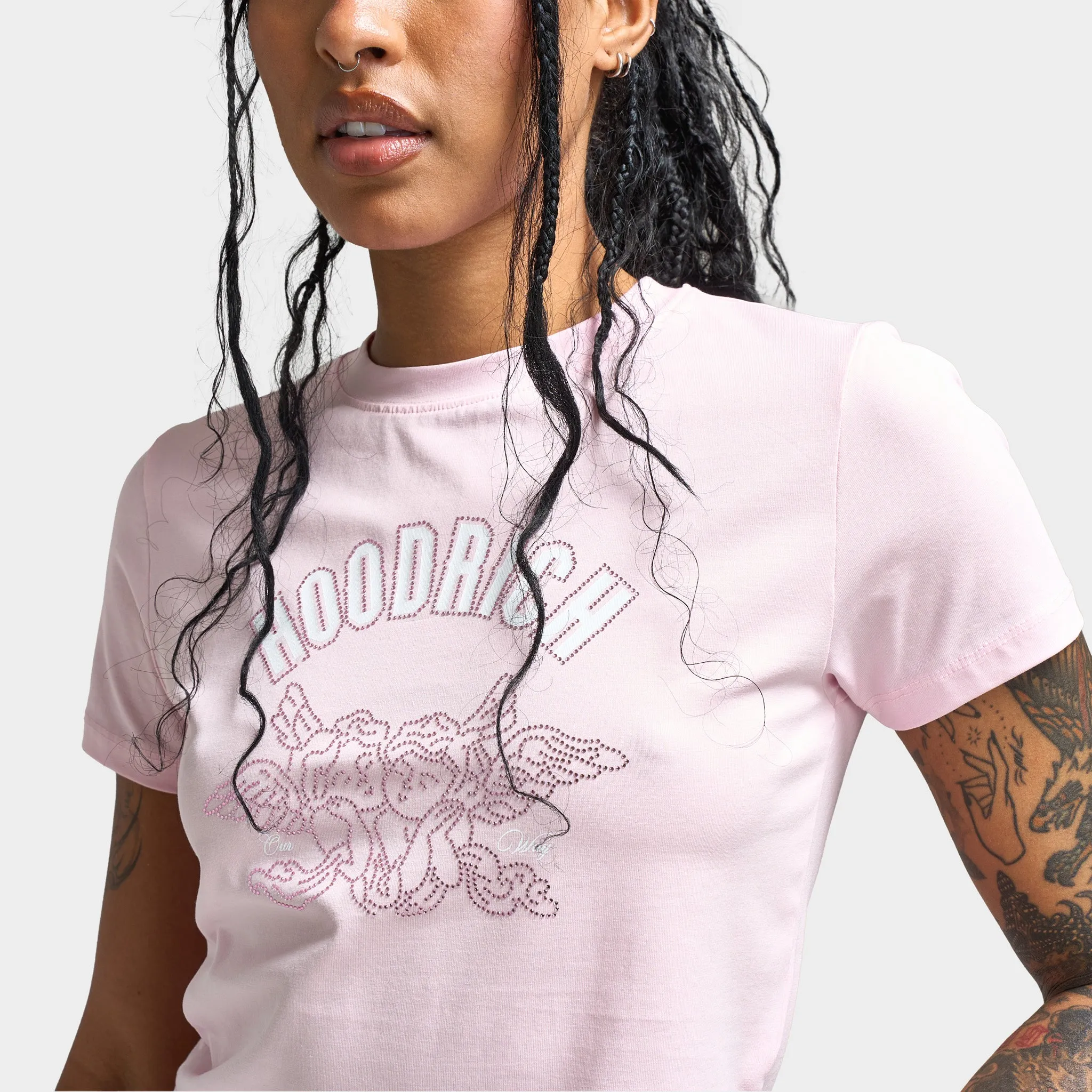 Hoodrich Women's Cherish Slim Fit Graphic T-Shirt Festival Bloom / White - Pink Rhinestone