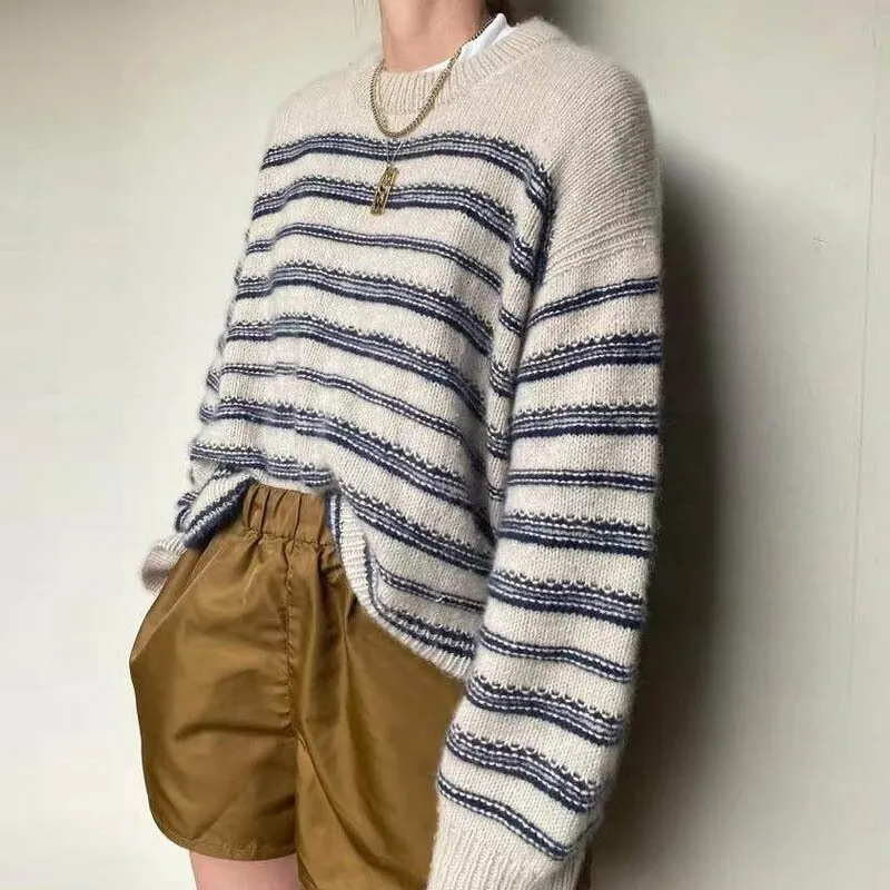Joskaa Nsauye Basic Long Sleeve Casual Knitted Y2K Striped Women Winter Sweater Tops Streetwear Oversized Pullover 2024 Sweater Autumn