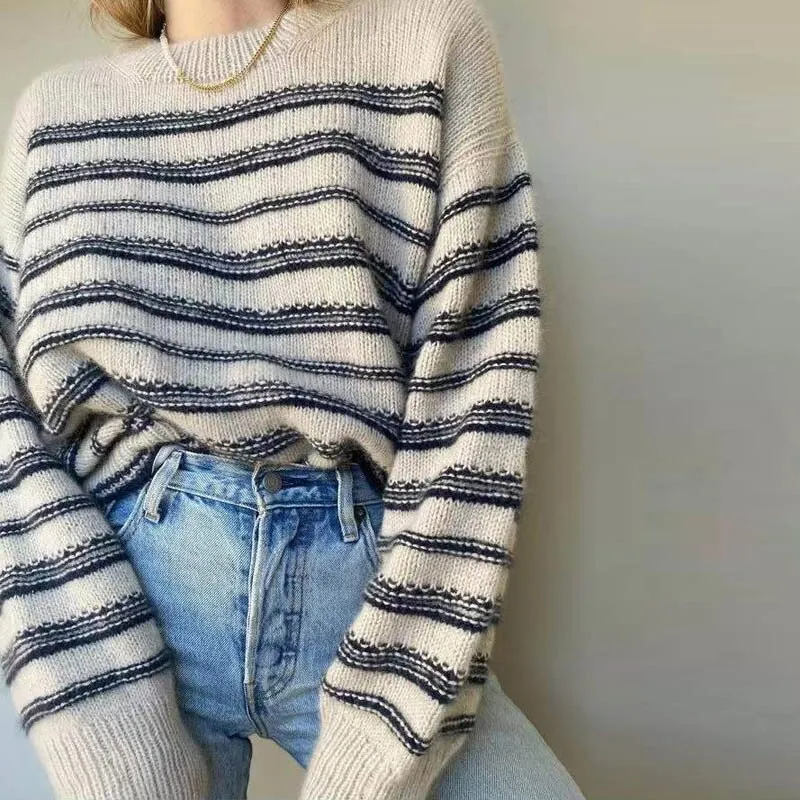 Joskaa Nsauye Basic Long Sleeve Casual Knitted Y2K Striped Women Winter Sweater Tops Streetwear Oversized Pullover 2024 Sweater Autumn