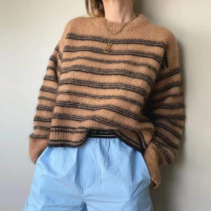 Joskaa Nsauye Basic Long Sleeve Casual Knitted Y2K Striped Women Winter Sweater Tops Streetwear Oversized Pullover 2024 Sweater Autumn