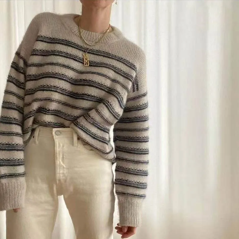Joskaa Nsauye Basic Long Sleeve Casual Knitted Y2K Striped Women Winter Sweater Tops Streetwear Oversized Pullover 2024 Sweater Autumn