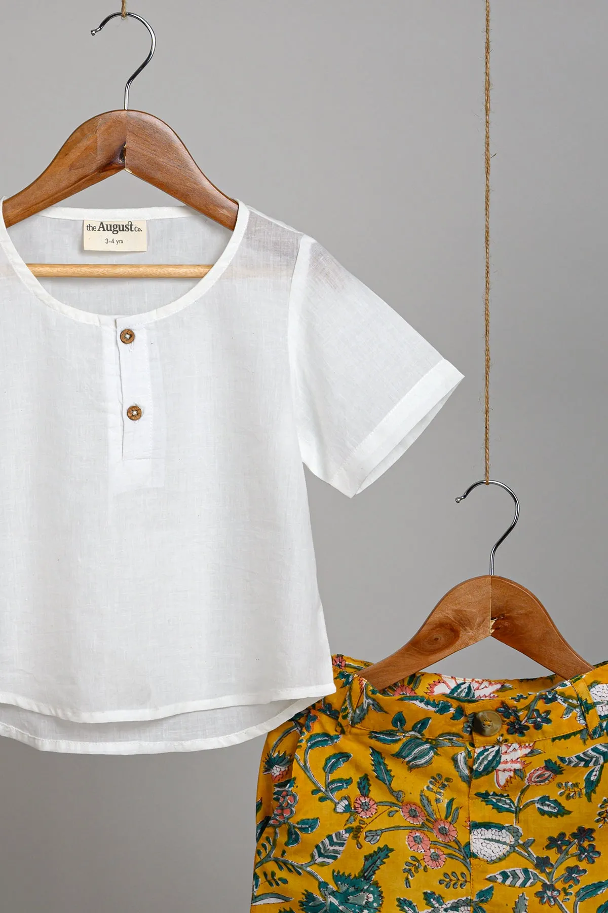 Kaddu Yellow Blockprint Shorts and Short Kurta