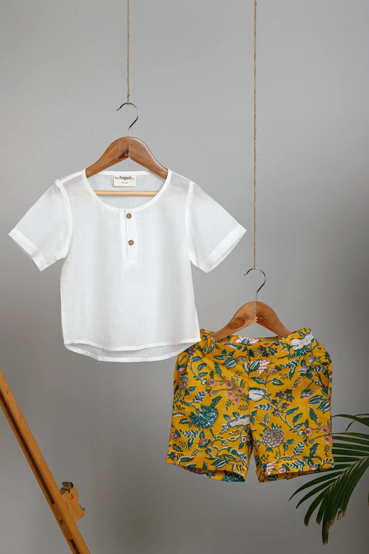 Kaddu Yellow Blockprint Shorts and Short Kurta