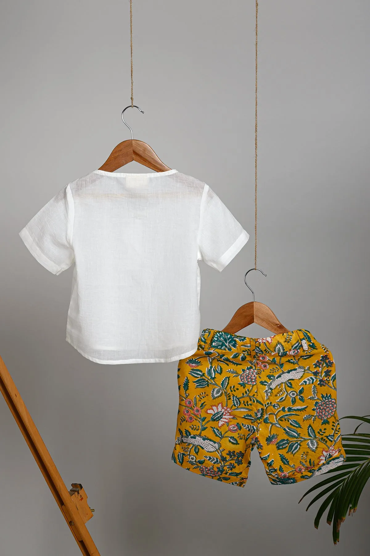 Kaddu Yellow Blockprint Shorts and Short Kurta