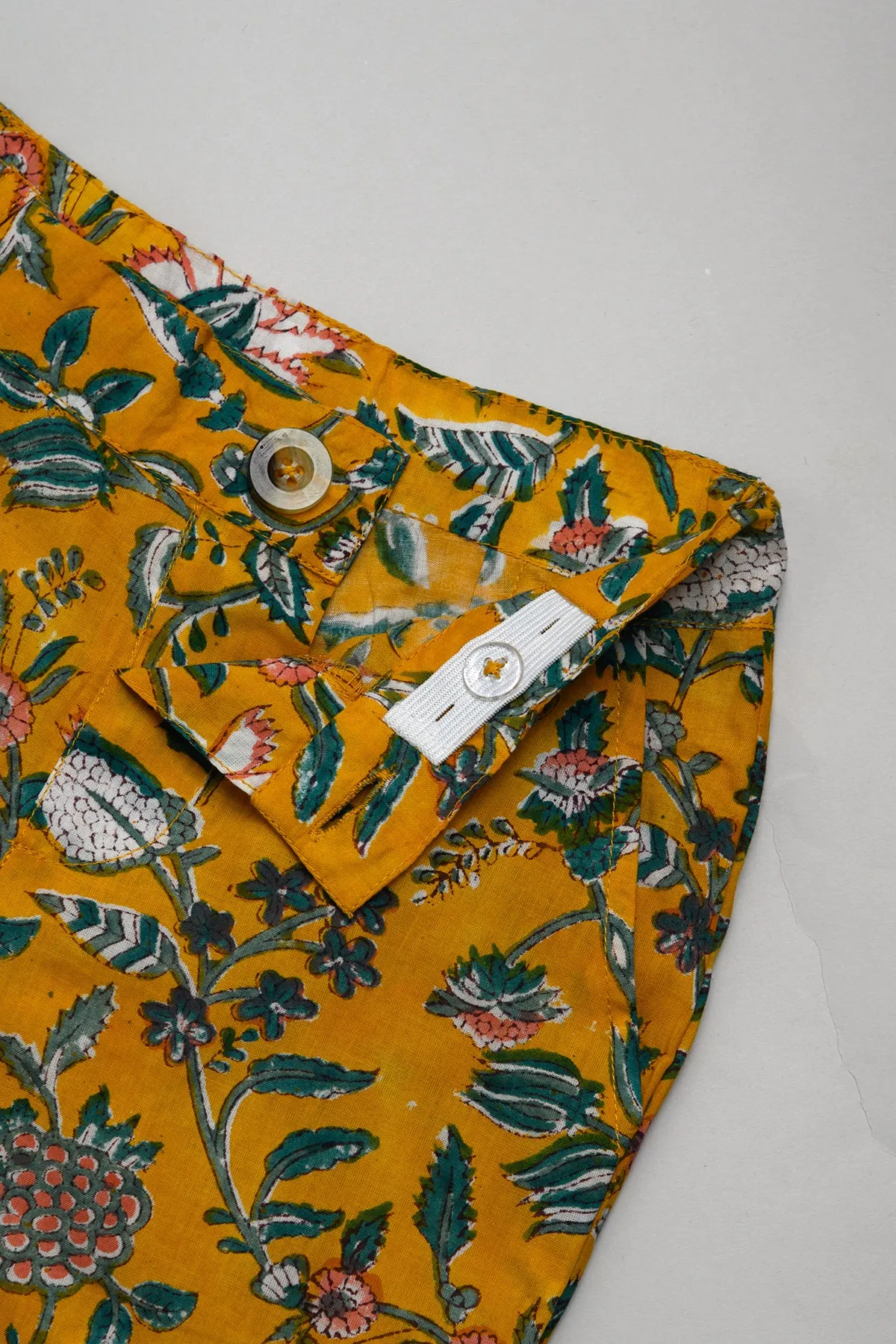 Kaddu Yellow Blockprint Shorts and Short Kurta