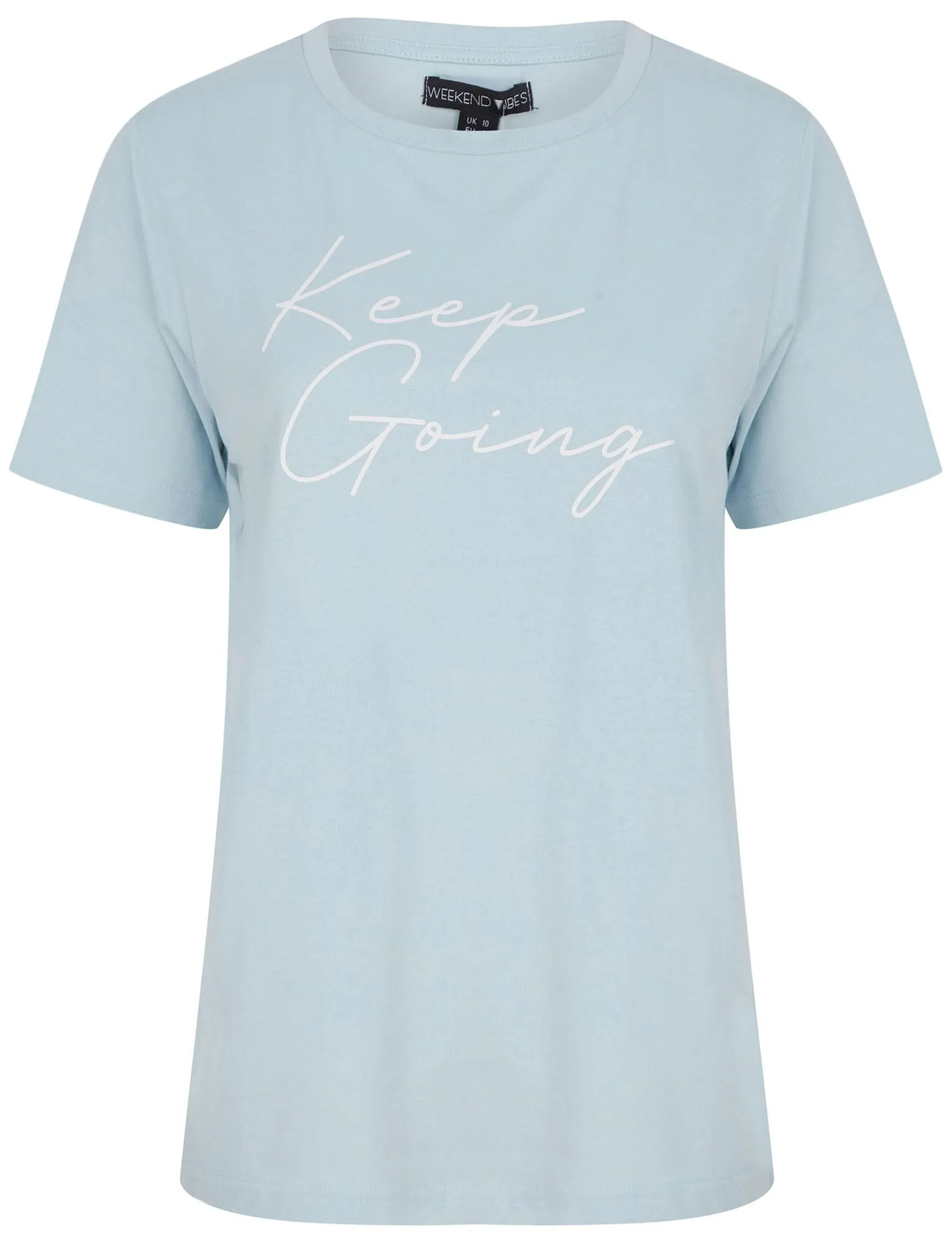 Keep Going Motif Cotton Jersey T-Shirt in Celestial Blue - Weekend Vibes
