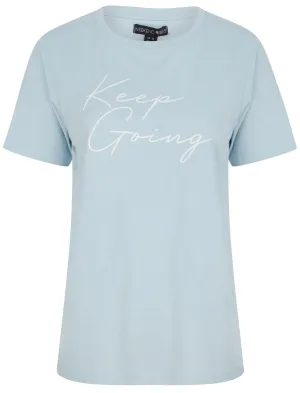 Keep Going Motif Cotton Jersey T-Shirt in Celestial Blue - Weekend Vibes