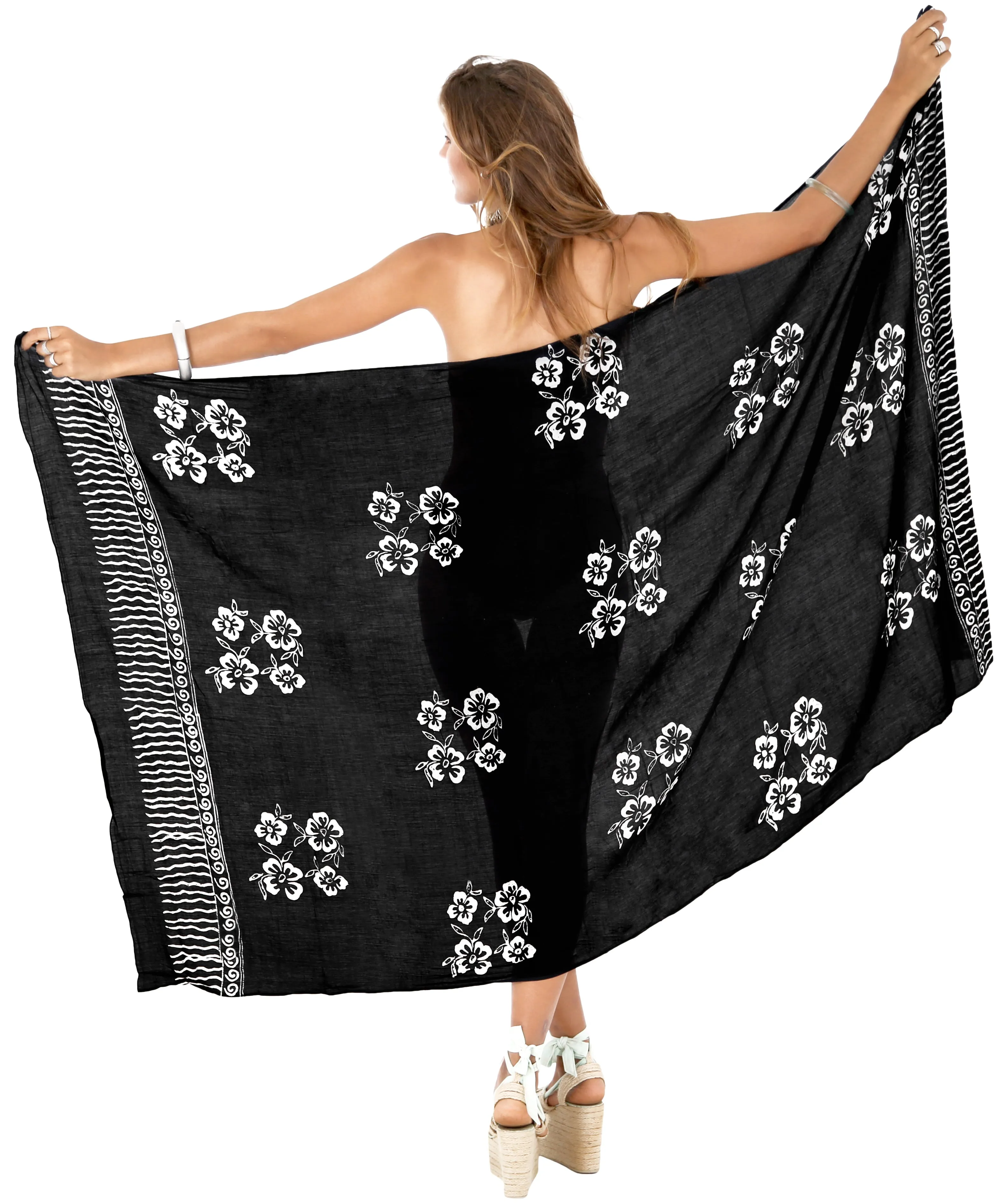 LA LEELA Bathing Towel Beachwear Womens Wrap Skirt Sarong Regular Bikini Cover up  Floral printed Black