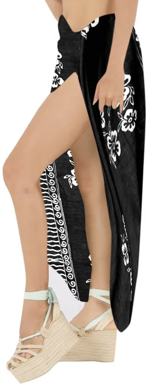 LA LEELA Bathing Towel Beachwear Womens Wrap Skirt Sarong Regular Bikini Cover up  Floral printed Black