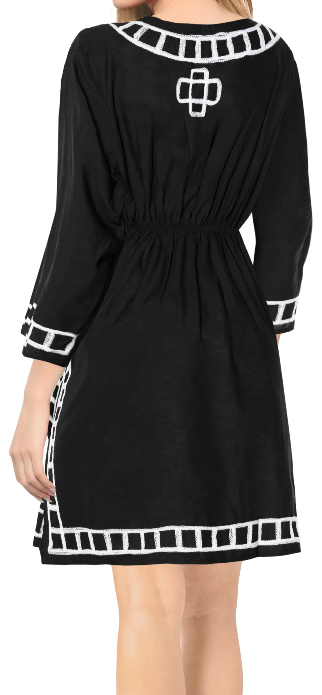 La Leela RAYON Embroidered Plain Designer Beach Cover up Casual Top Tunic Black
