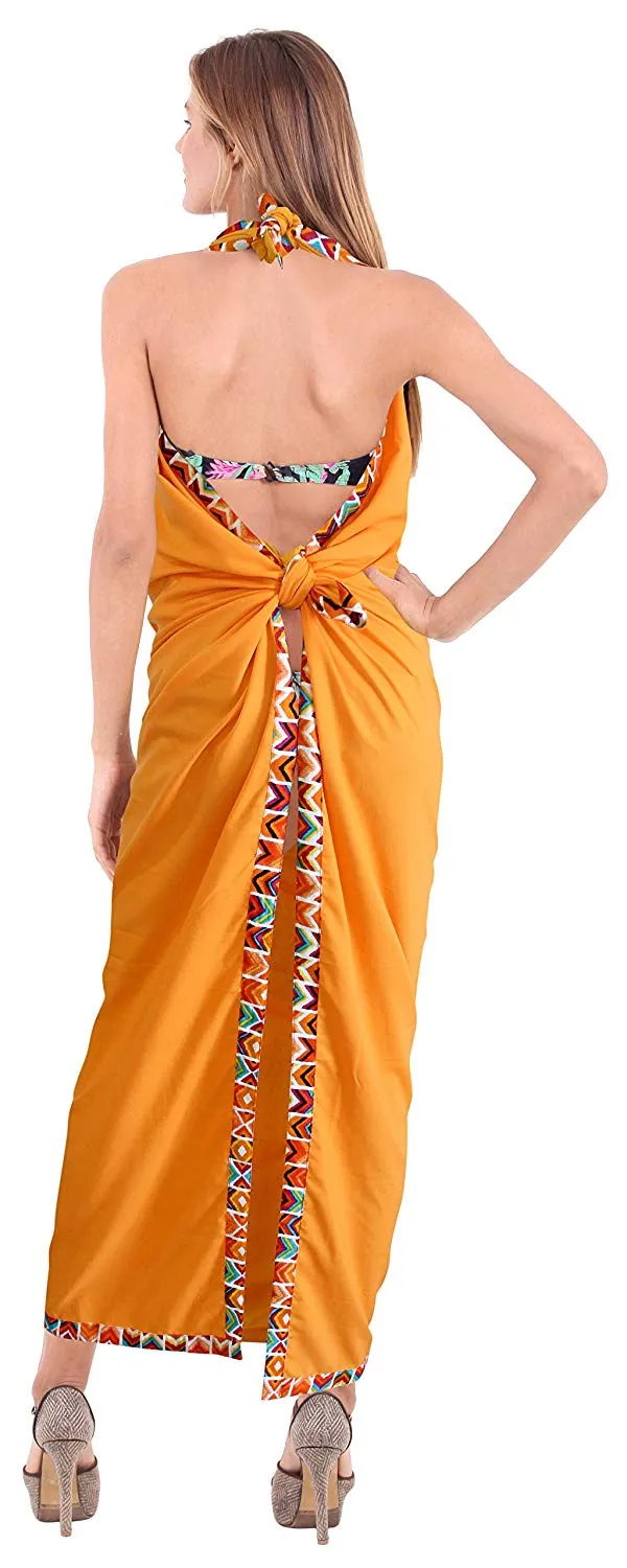 LA LEELA Rayon Swimsuit Bathing Beach Wrap Sarong Solid 78"X42" Orange_6609