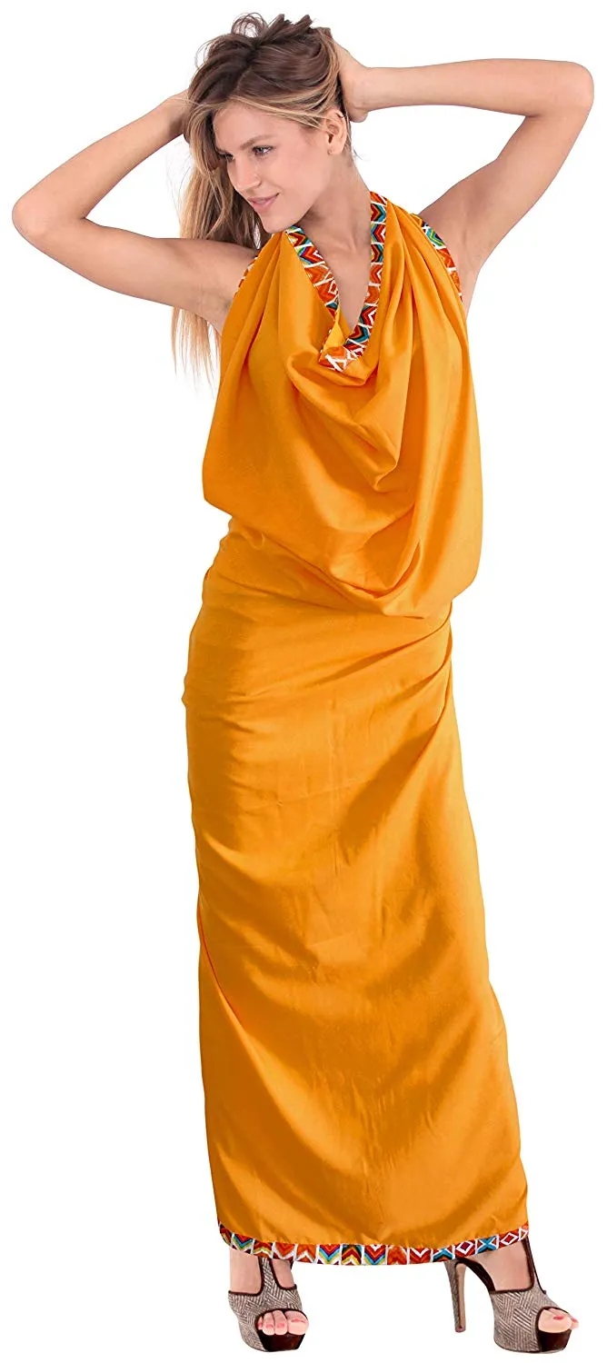 LA LEELA Rayon Swimsuit Bathing Beach Wrap Sarong Solid 78"X42" Orange_6609