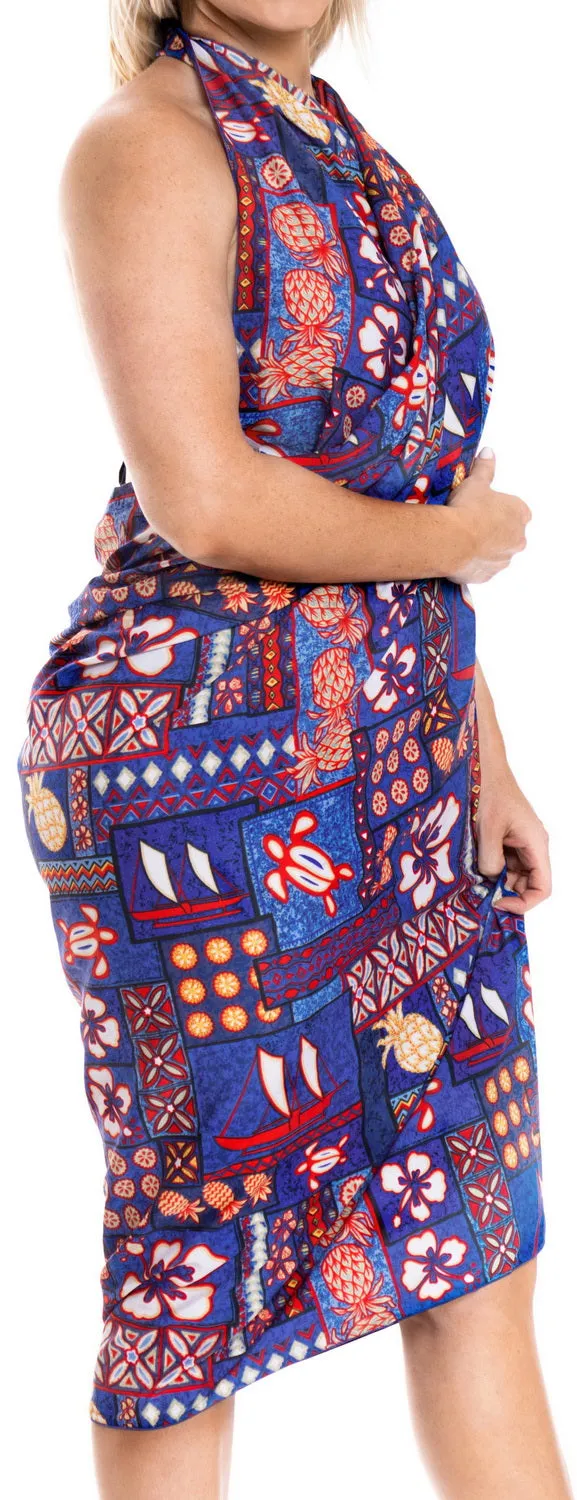 LA LEELA Women hawaiian Sarongs For Women Plus Size Beach Wrap One Size Blue_E427