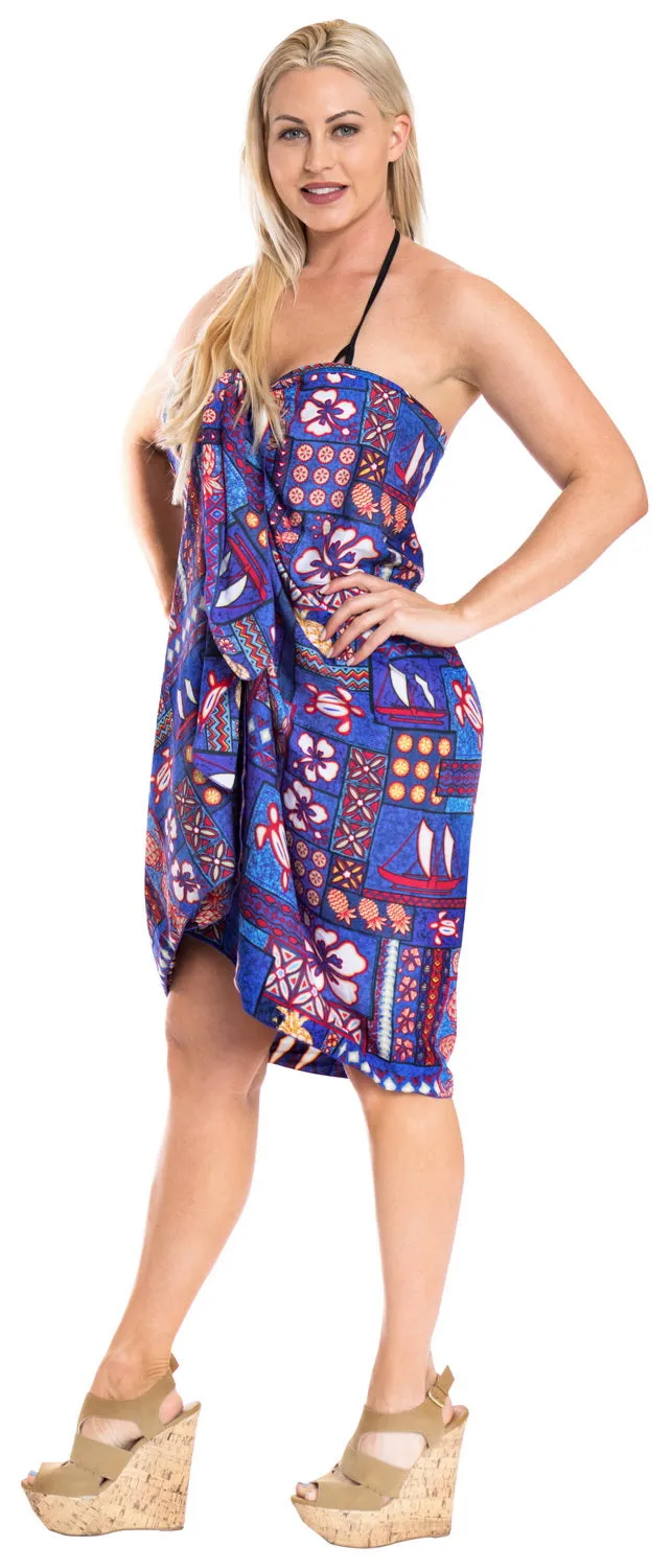 LA LEELA Women hawaiian Sarongs For Women Plus Size Beach Wrap One Size Blue_E427