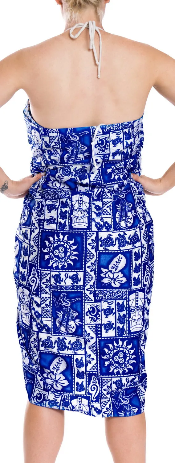 LA LEELA Women Sarong Dress Coverup Tie Pareo Wrap Swimsuits One Size Blue_E449