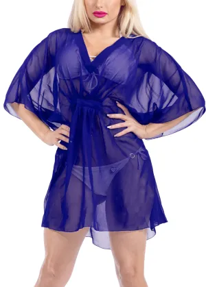 LA LEELA Women's Swimwear Cover up plus size OSFM 4-14 [S-L] Royal Blue_X957