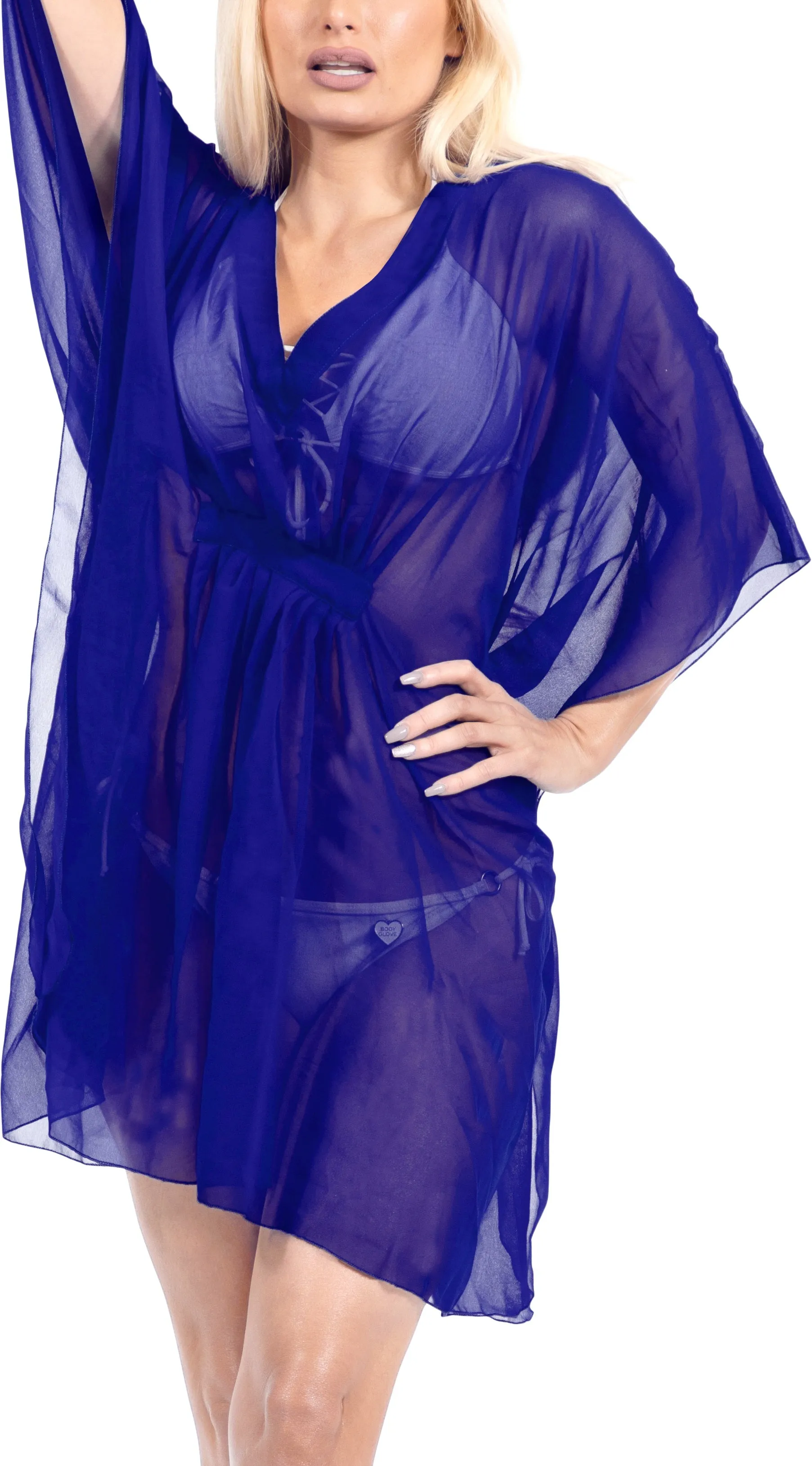 LA LEELA Women's Swimwear Cover up plus size OSFM 4-14 [S-L] Royal Blue_X957