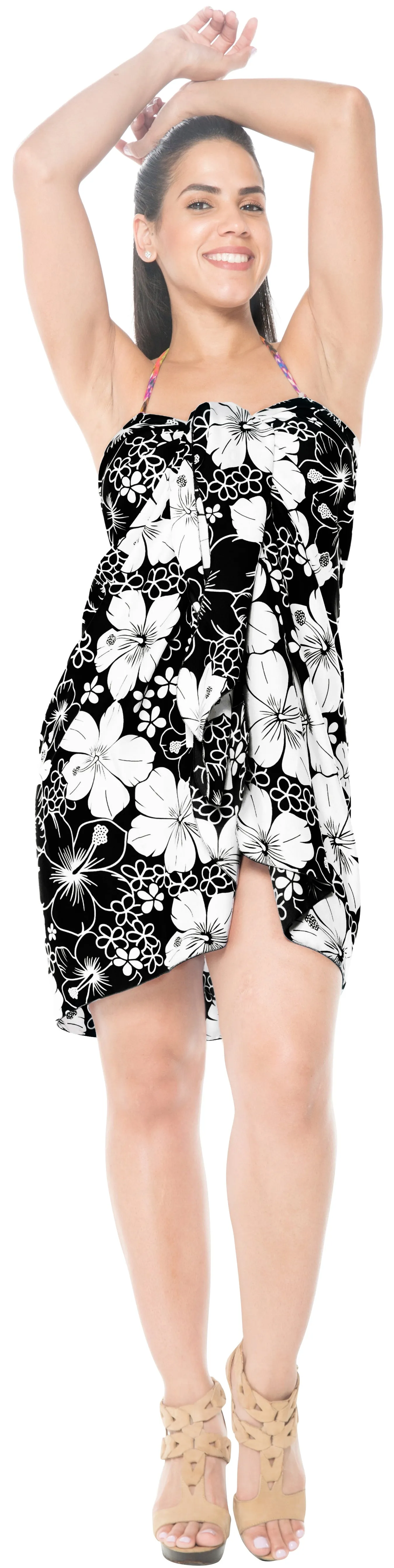 LA LEELA Women's Wrap Beach Swimwear Cover Up Pareo Sarong One Size Black_E433