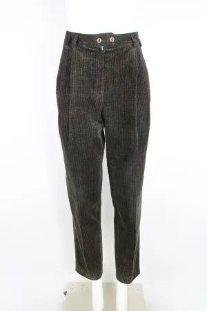 Ladies Pleated Corduroy Trousers with red pinstripe - M