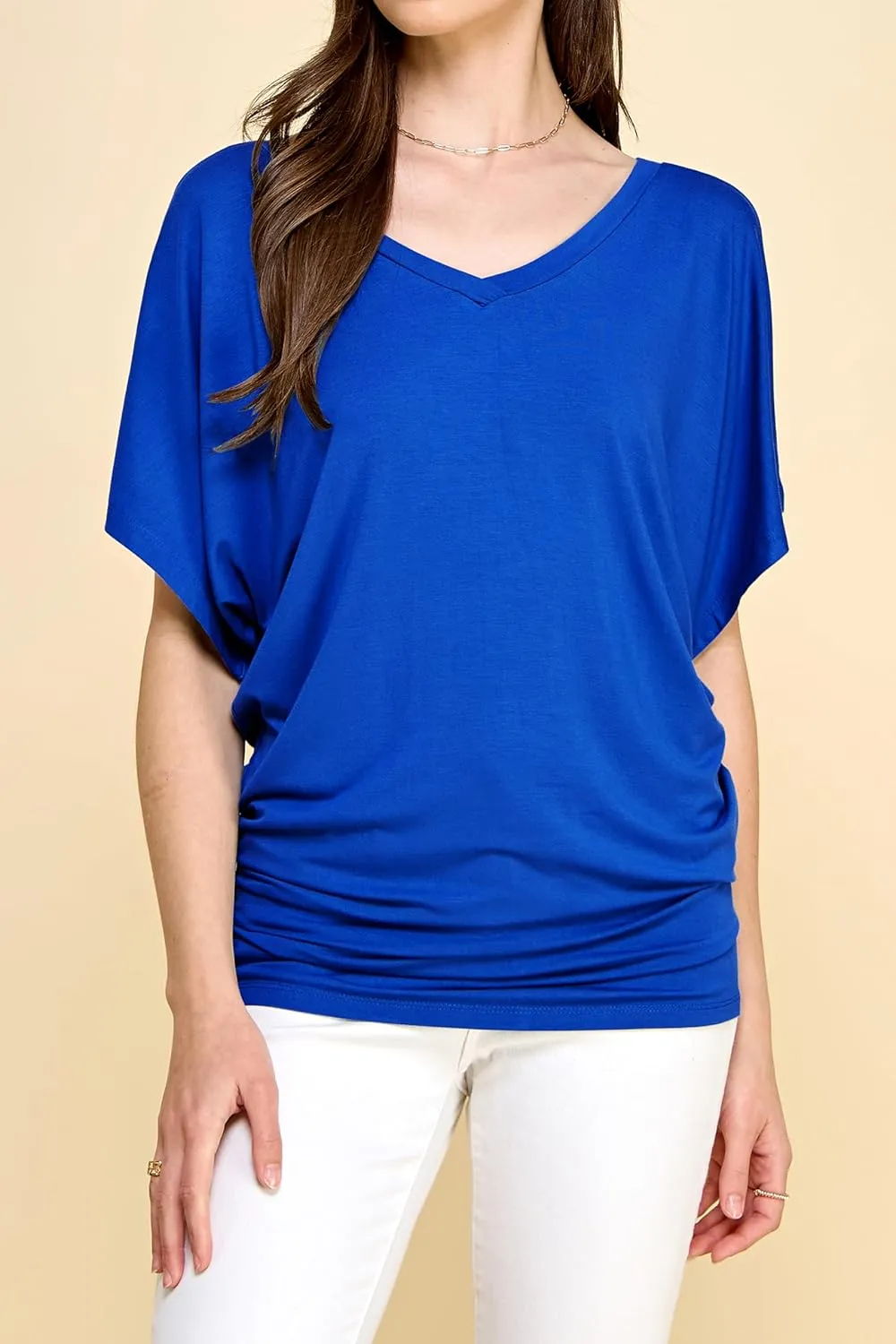 Lock and Love Women's Versatile Casual Short Sleeve Dolman Top – Loose Fit Boat Neck & V-Neck T-Shirt