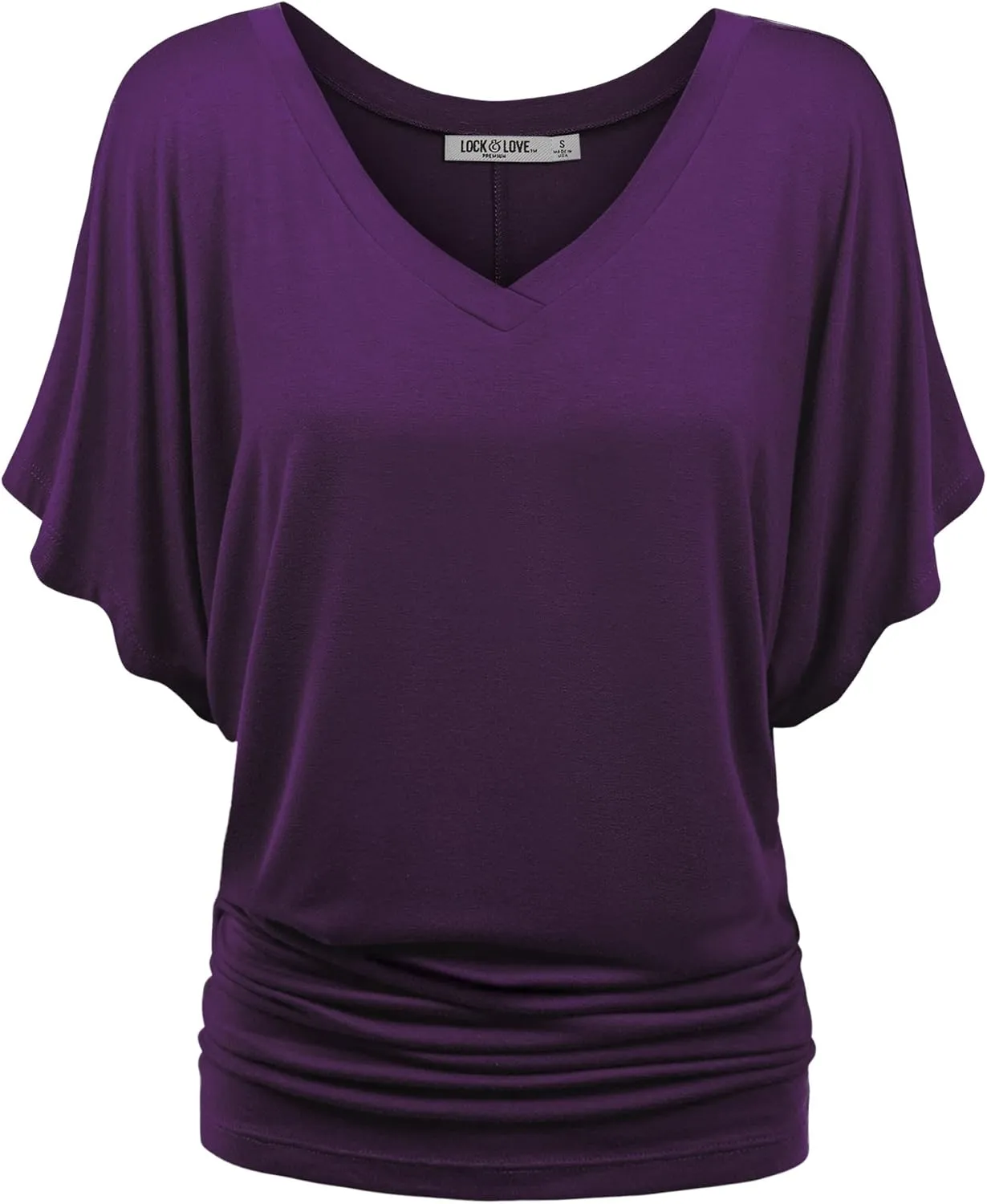 Lock and Love Women's Versatile Casual Short Sleeve Dolman Top – Loose Fit Boat Neck & V-Neck T-Shirt