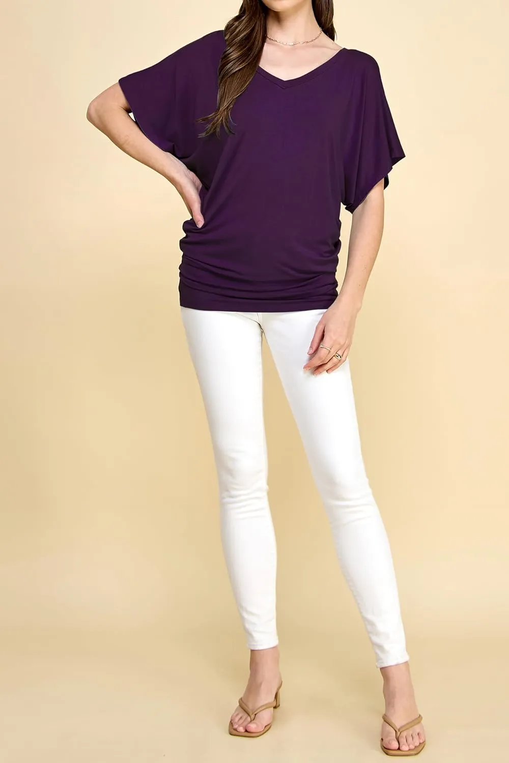 Lock and Love Women's Versatile Casual Short Sleeve Dolman Top – Loose Fit Boat Neck & V-Neck T-Shirt