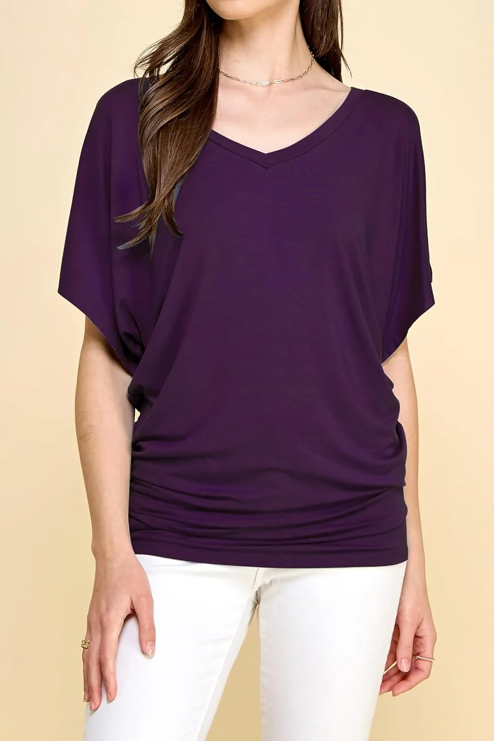 Lock and Love Women's Versatile Casual Short Sleeve Dolman Top – Loose Fit Boat Neck & V-Neck T-Shirt