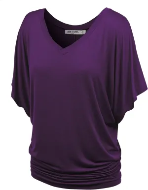 Lock and Love Women's Versatile Casual Short Sleeve Dolman Top – Loose Fit Boat Neck & V-Neck T-Shirt