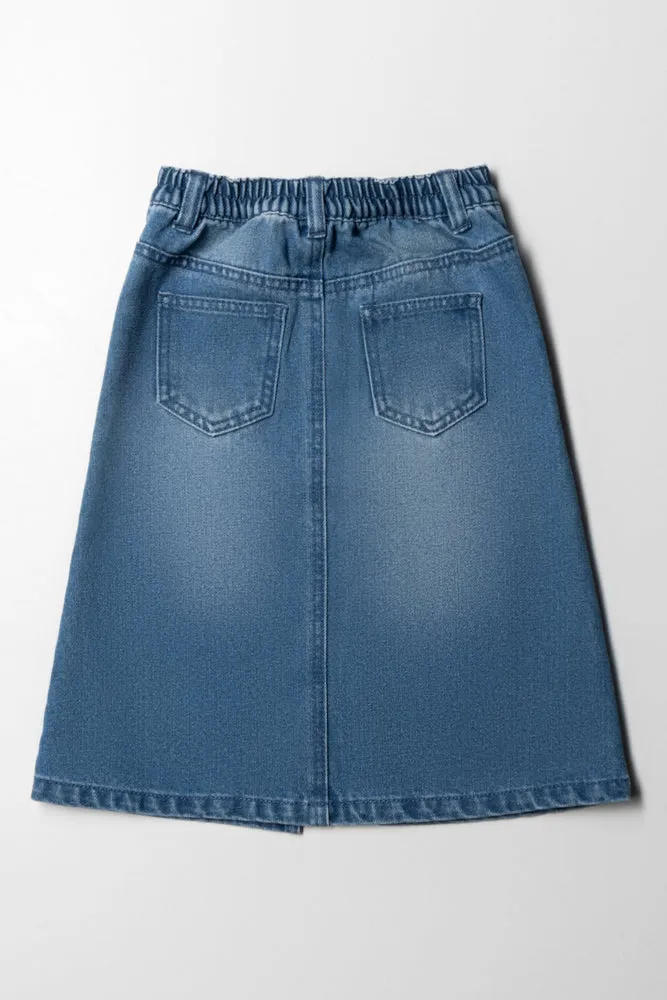 Long Denim Skirt With Headband Blue