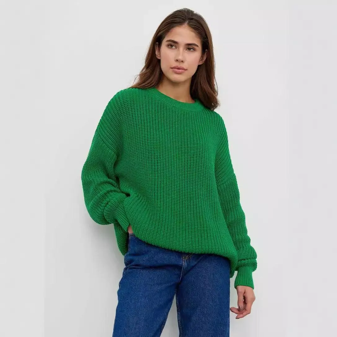 Loose Solid Color Sweater for Casual Comfort