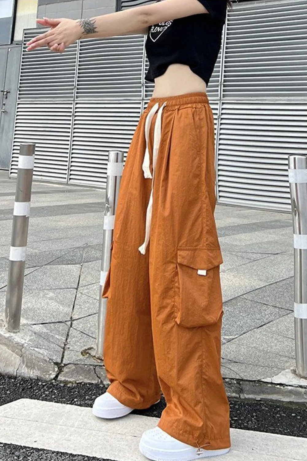 Loose Wide Leg Solid Cargo Pocket Pants