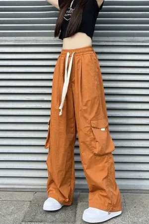 Loose Wide Leg Solid Cargo Pocket Pants