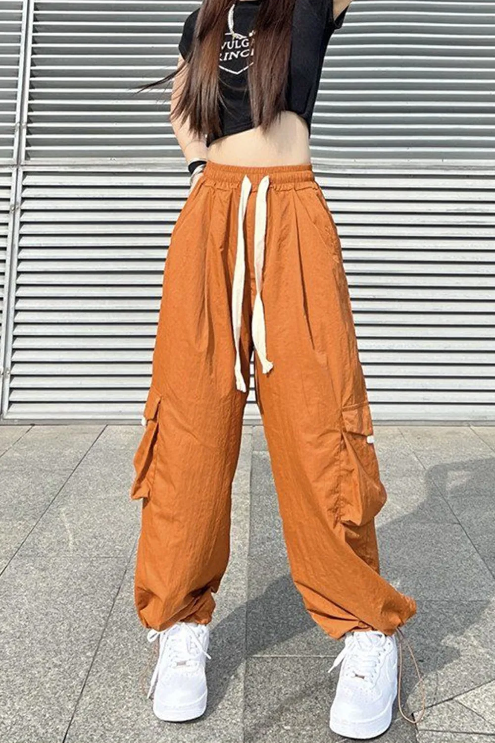 Loose Wide Leg Solid Cargo Pocket Pants